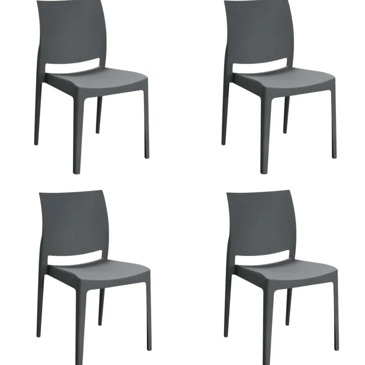 Set 4 sedie da giardino esterno bar dehors impilabili polipropilene grigio Velum