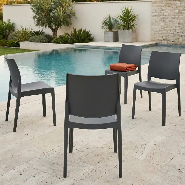 Set 4 sedie da giardino esterno bar dehors impilabili polipropilene grigio Velum