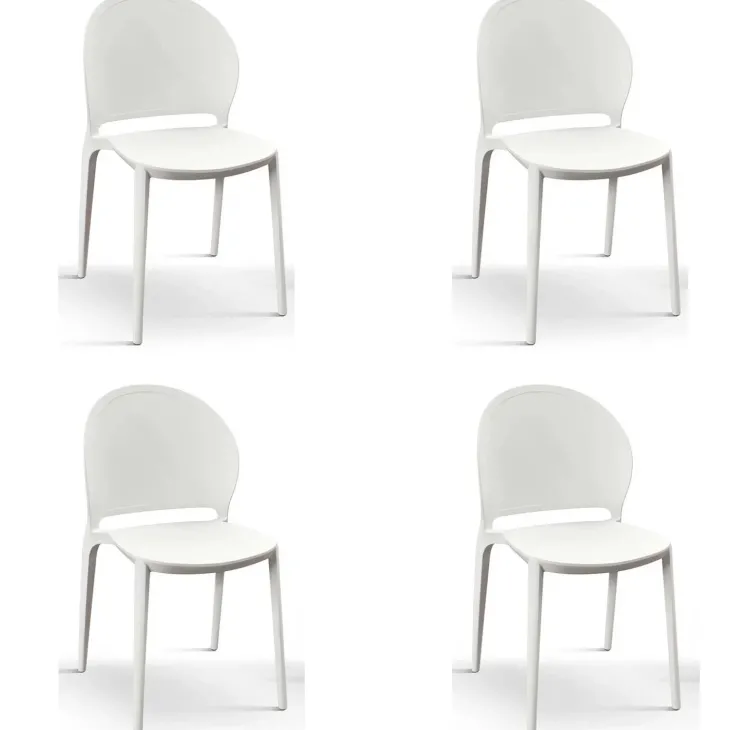 Set 4 sedie da giardino esterno bar dehors impilabili in polipropilene bianco Pelican