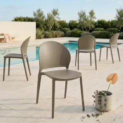 Set 4 sedie da giardino esterno bar dehors impilabili in polipropilene tortora Pelican
