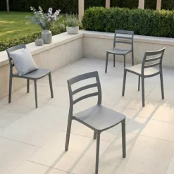 Set 4 sedie da giardino esterno bar dehors impilabili polipropilene grigio Nature