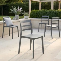 Set 4 sedie da giardino esterno bar dehors impilabili polipropilene grigio Nature