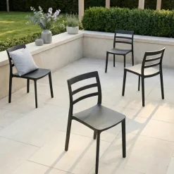 Set 4 sedie da giardino esterno bar dehors impilabili polipropilene nero Nature
