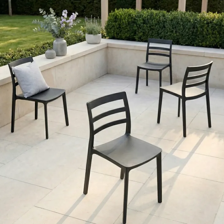 Set 4 sedie da giardino esterno bar dehors impilabili polipropilene nero Nature