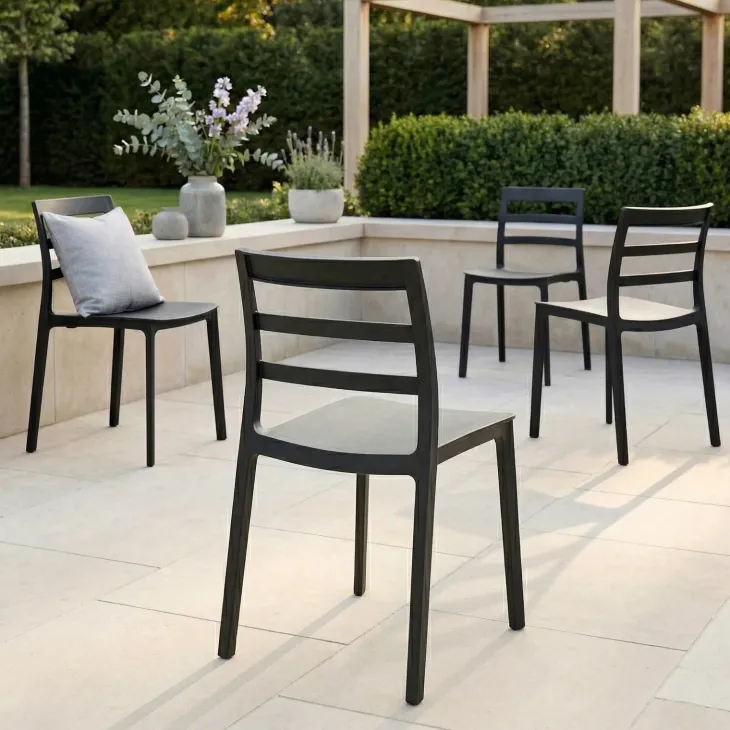 Set 4 sedie da giardino esterno bar dehors impilabili polipropilene nero Nature