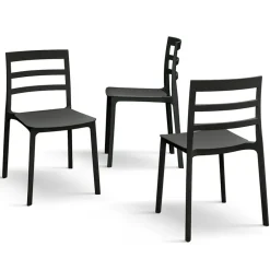 Set 4 sedie da giardino esterno bar dehors impilabili polipropilene nero Nature