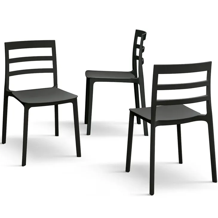 Set 4 sedie da giardino esterno bar dehors impilabili polipropilene nero Nature
