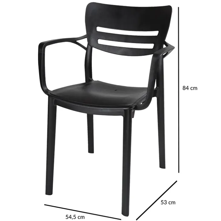 Set 4 sedie da giardino impilabile in polipropilene con braccioli nera Gemma