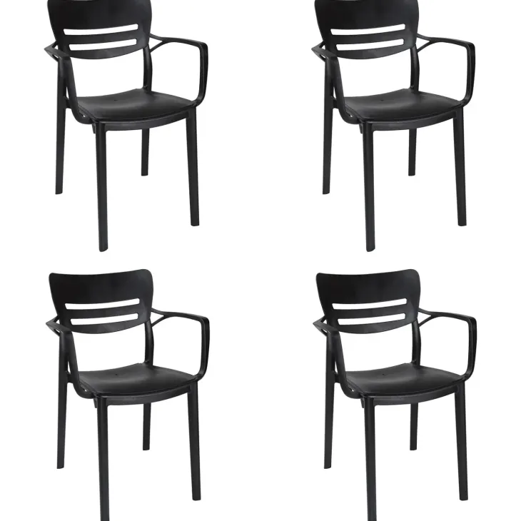 Set 4 sedie da giardino impilabile in polipropilene con braccioli nera Gemma