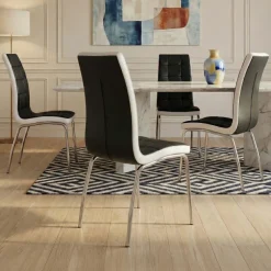 Set 4 sedie da pranzo design in ecopelle nero bianco Clara