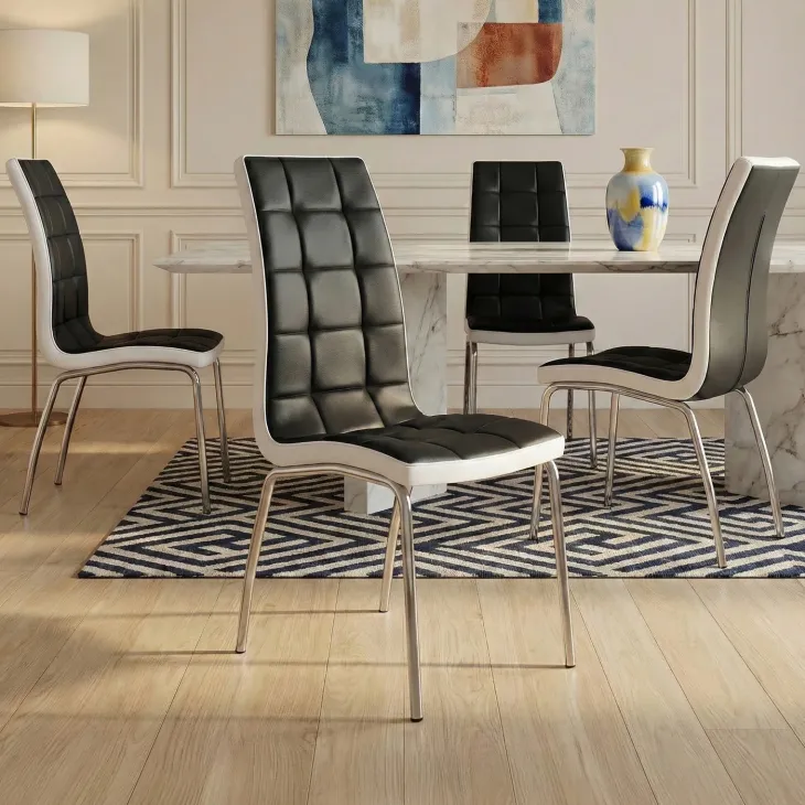 Set 4 sedie da pranzo design in ecopelle nero bianco Clara