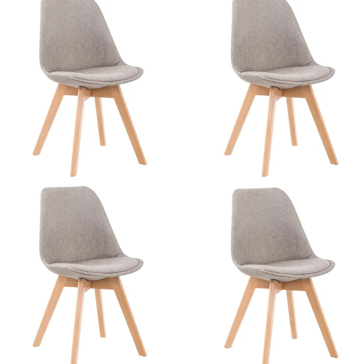 Set 4 sedie imbottite in tessuto con gambe in legno grigio chiaro rovere Colette