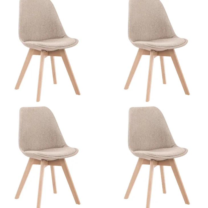 Set 4 sedie imbottite in tessuto con gambe in legno beige rovere Colette