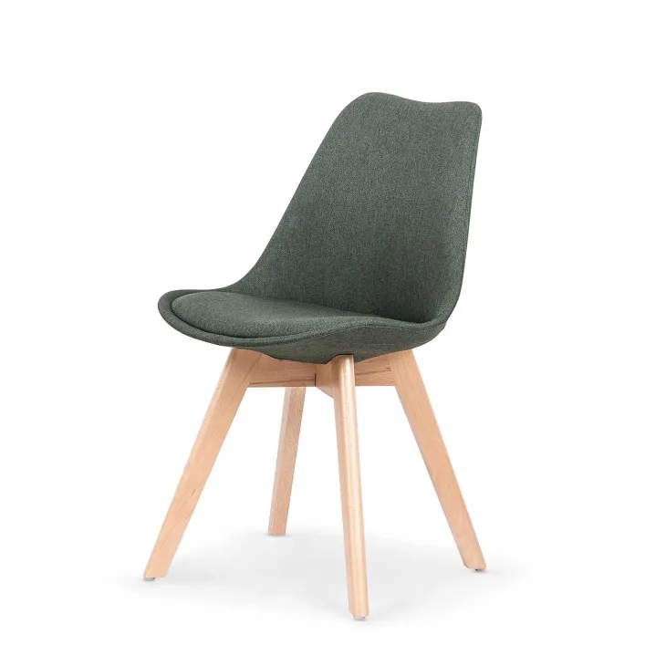 Set 4 sedie imbottite in tessuto con gambe in legno verde rovere Colette