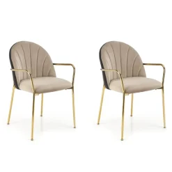 Set 2 sedie imbottite in velluto con braccioli nero beige Arianna