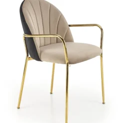 Set 2 sedie imbottite in velluto con braccioli nero beige Arianna