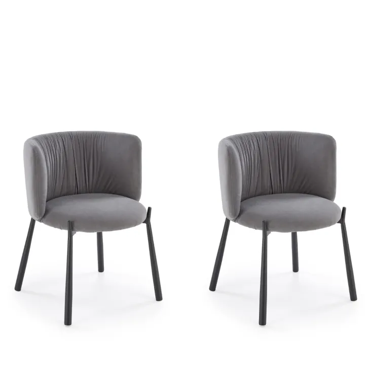 Set 2 sedie imbottite in velluto grigio nero Eterea