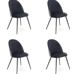 Set 4 sedie in velluto nero con schienale pied de poule bianco e nero Aleron