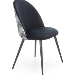 Set 4 sedie in velluto nero con schienale pied de poule bianco e nero Aleron