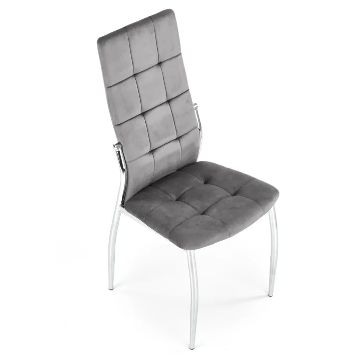 Set 4 sedie moderne imbottite in velluto grigio acciaio cromato Reina