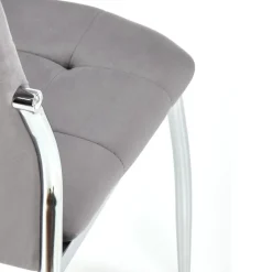 Set 4 sedie moderne imbottite in velluto grigio acciaio cromato Reina