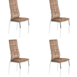 Set 4 sedie moderne imbottite in velluto beige acciaio cromato Reina