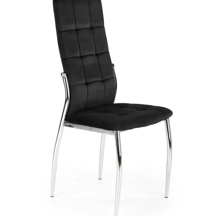 Set 4 sedie moderne imbottite in velluto nero acciaio cromato Reina