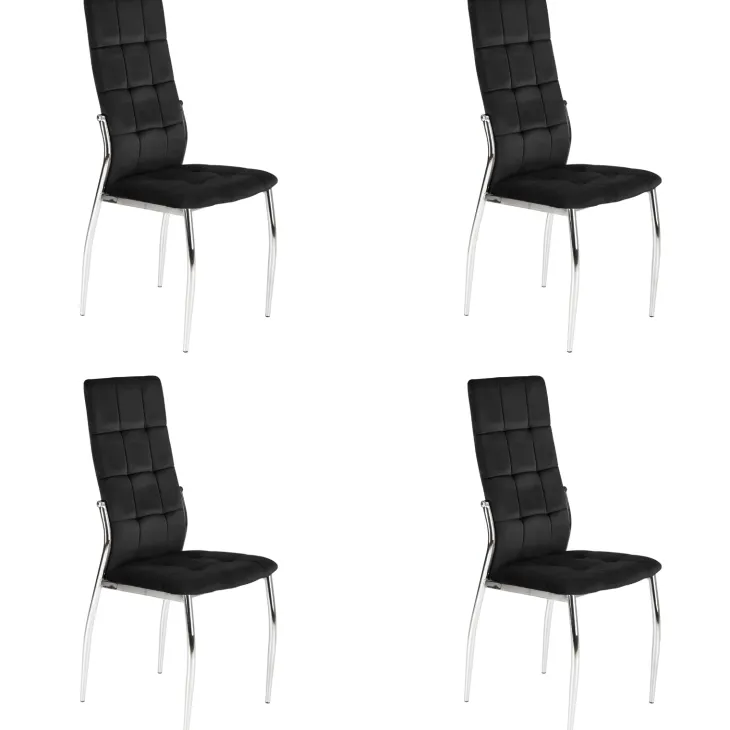 Set 4 sedie moderne imbottite in velluto nero acciaio cromato Reina