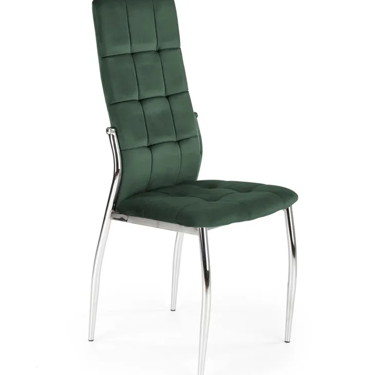 Set 4 sedie moderne imbottite in velluto verde acciaio cromato Reina