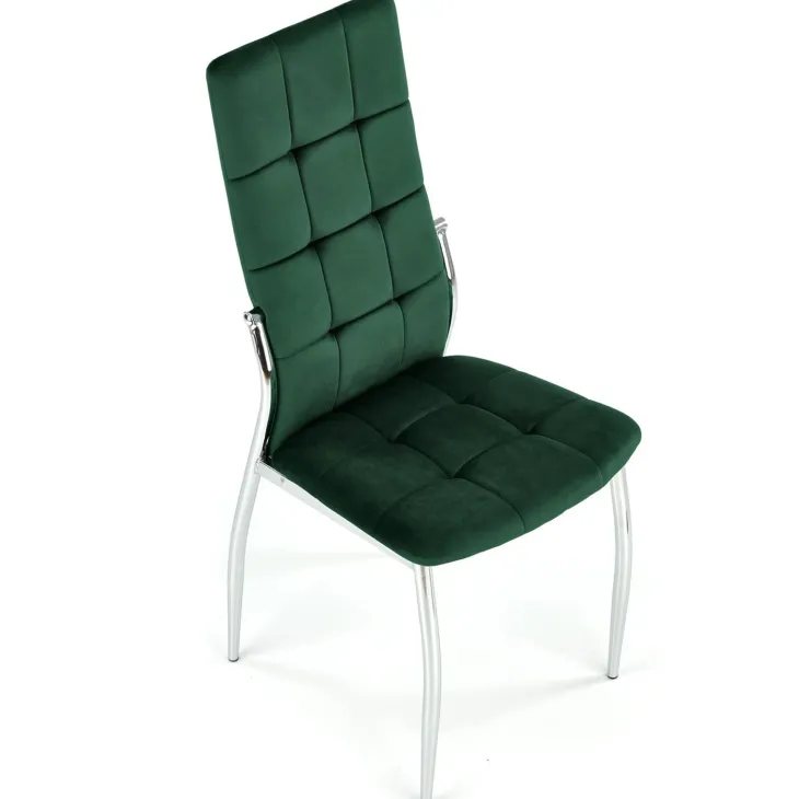 Set 4 sedie moderne imbottite in velluto verde acciaio cromato Reina
