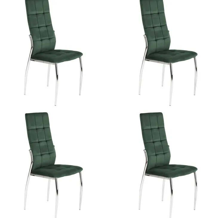 Set 4 sedie moderne imbottite in velluto verde acciaio cromato Reina