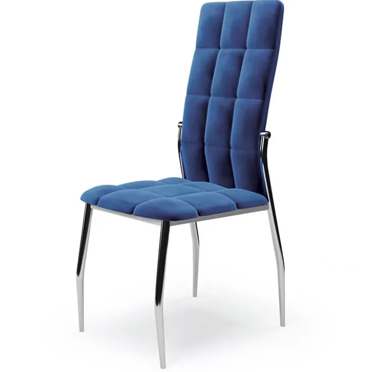 Set 4 sedie moderne imbottite in velluto blu acciaio cromato Reina