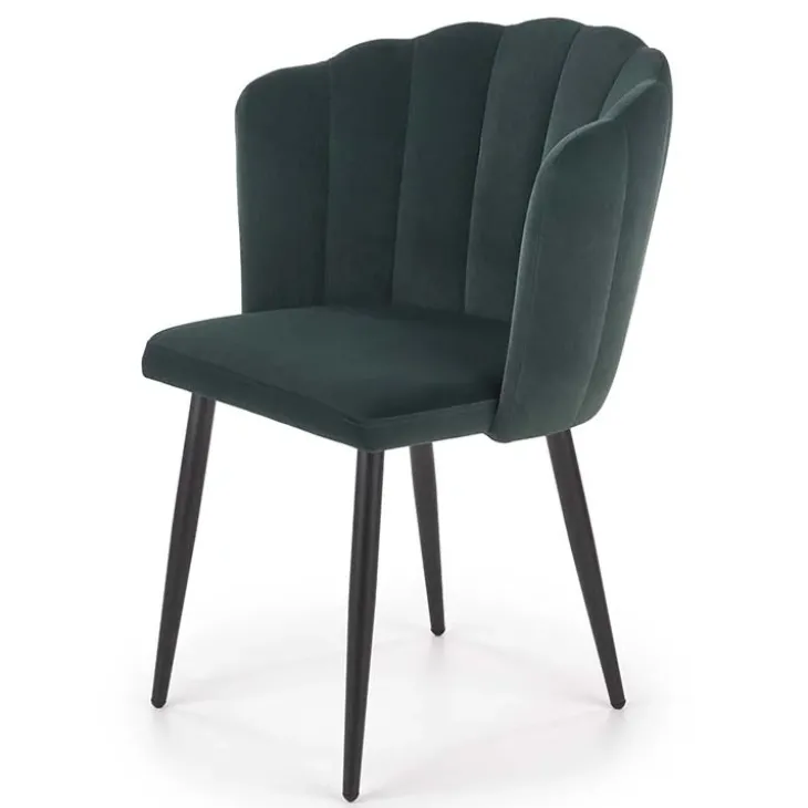 Set 2 sedie poltroncine sala da pranzo imbottite in velluto verde nero Cinzia