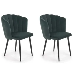 Set 2 sedie poltroncine sala da pranzo imbottite in velluto verde nero Cinzia