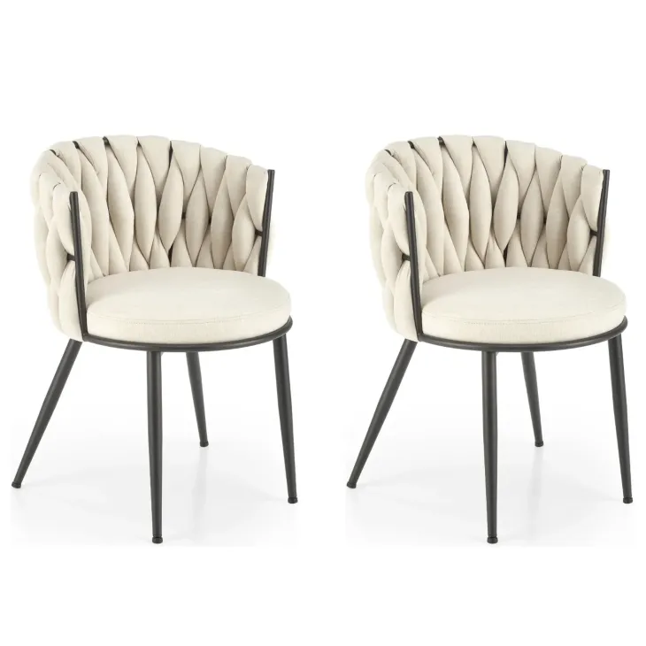 Set 2 sedie poltroncine sala da pranzo imbottite in tessuto beige Monie