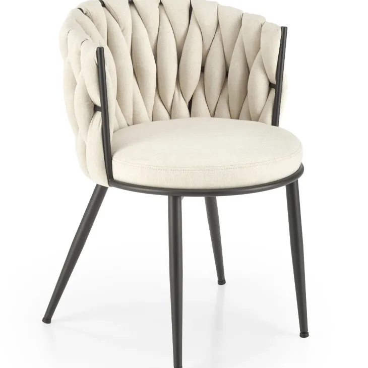 Set 2 sedie poltroncine sala da pranzo imbottite in tessuto beige Monie