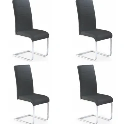 Set 4 sedie sala da pranzo a slitta in ecopelle e gambe in metallo nero Pamela