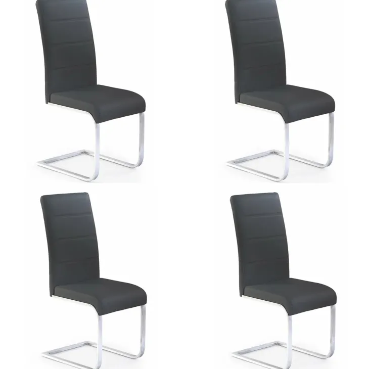 Set 4 sedie sala da pranzo a slitta in ecopelle e gambe in metallo nero Pamela