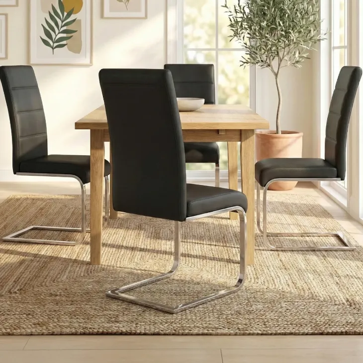 Set 4 sedie sala da pranzo a slitta in ecopelle e gambe in metallo nero Pamela