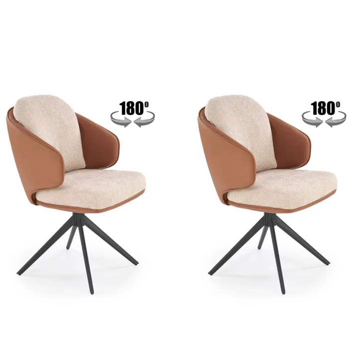 Set 2 sedie sala da pranzo girevole in tessuto ed ecopelle beige marrone Gina