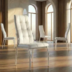 Set 4 sedie sala da pranzo imbottite in ecopelle bianco e struttura acciaio Sveva Gihome®