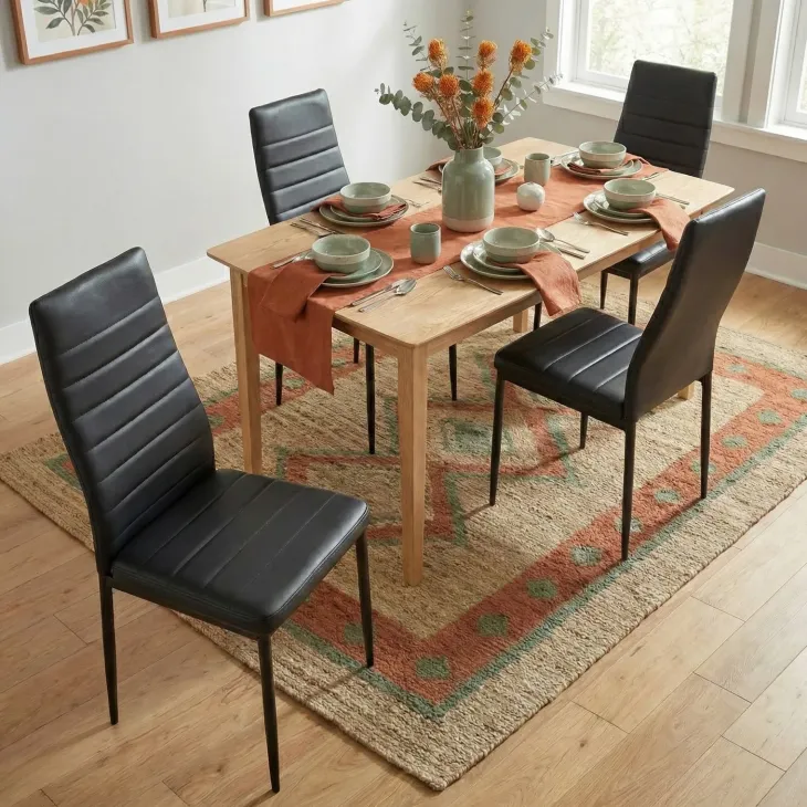 Set 4 sedie sala da pranzo imbottite in ecopelle nero Vittoria