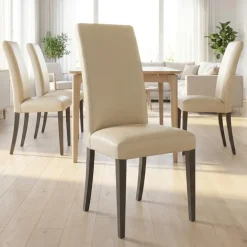 Set 4 sedie sala da pranzo imbottite in ecopelle moderne bianco avorio Bice Gihome®