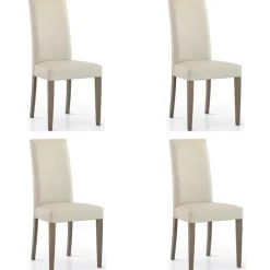 Set 4 sedie sala da pranzo imbottite in ecopelle moderne bianco avorio Bice Gihome®