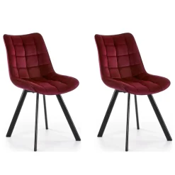 Set 2 sedie sala da pranzo imbottite in velluto rosso bordeaux Tessa