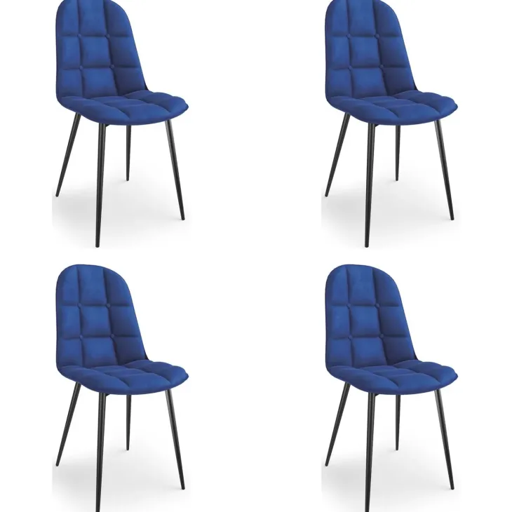 Set 4 sedie sala da pranzo imbottite in velluto blu Amos