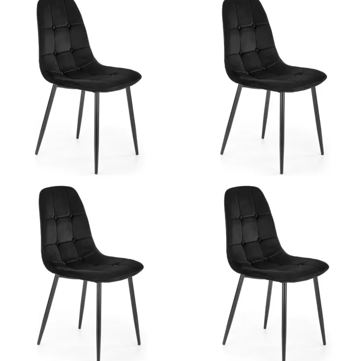 Set 4 sedie sala da pranzo imbottite in velluto nero Amos