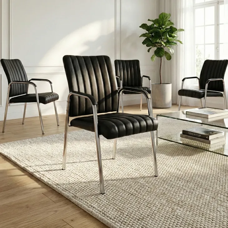 Set 4 sedie sala da pranzo imbottite con braccioli in ecopelle nero Bert