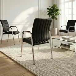 Set 4 sedie sala da pranzo imbottite con braccioli in ecopelle nero Bert