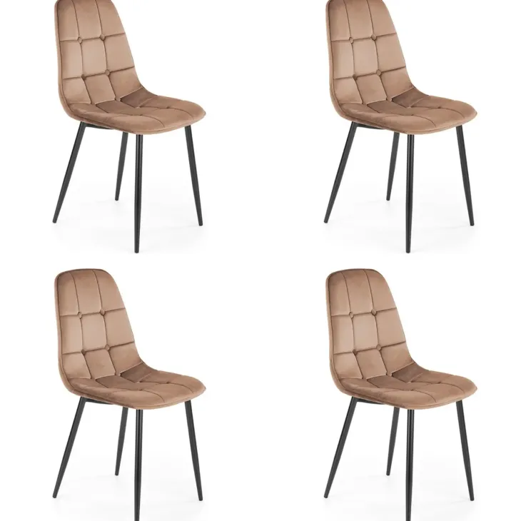 Set 4 sedie sala da pranzo imbottite in velluto beige Amos